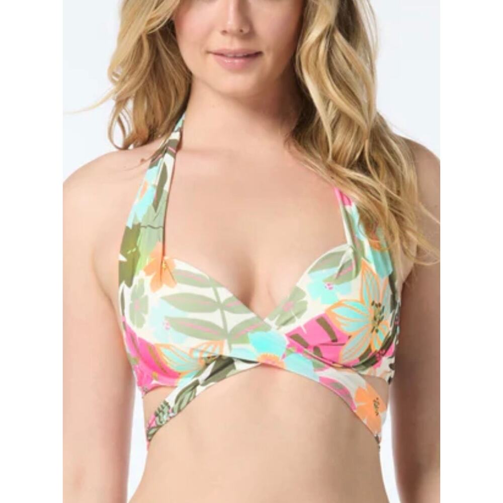 Coco Reef Lush Blooms Starlet Halter Wrap Underwire Bikini Top 34DD NWT